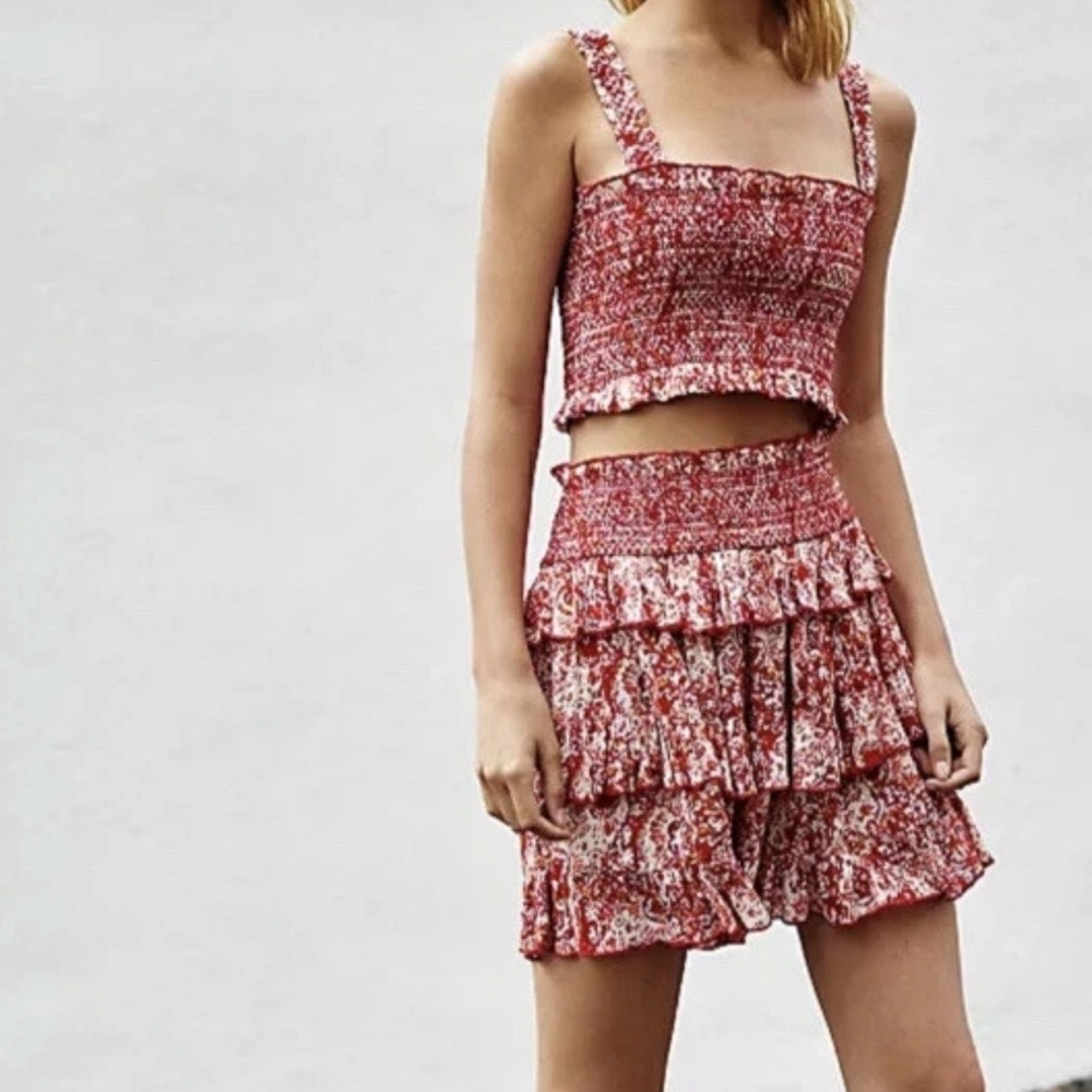 Free People Endless Summer Thalia Smocked Crop Top in Red Ivory Combo Small $118 - Picture 2 of 11